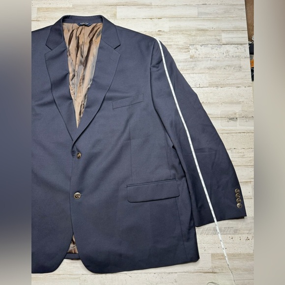 Joseph & Feiss Gold 54R Navy Blue 100% Wool Gold Button Blazer Jacket Sport Coat - Picture 2 of 11